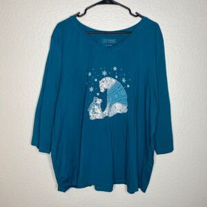 Catherines suprema collection blue quarter sleeve winter embroidered top 2X